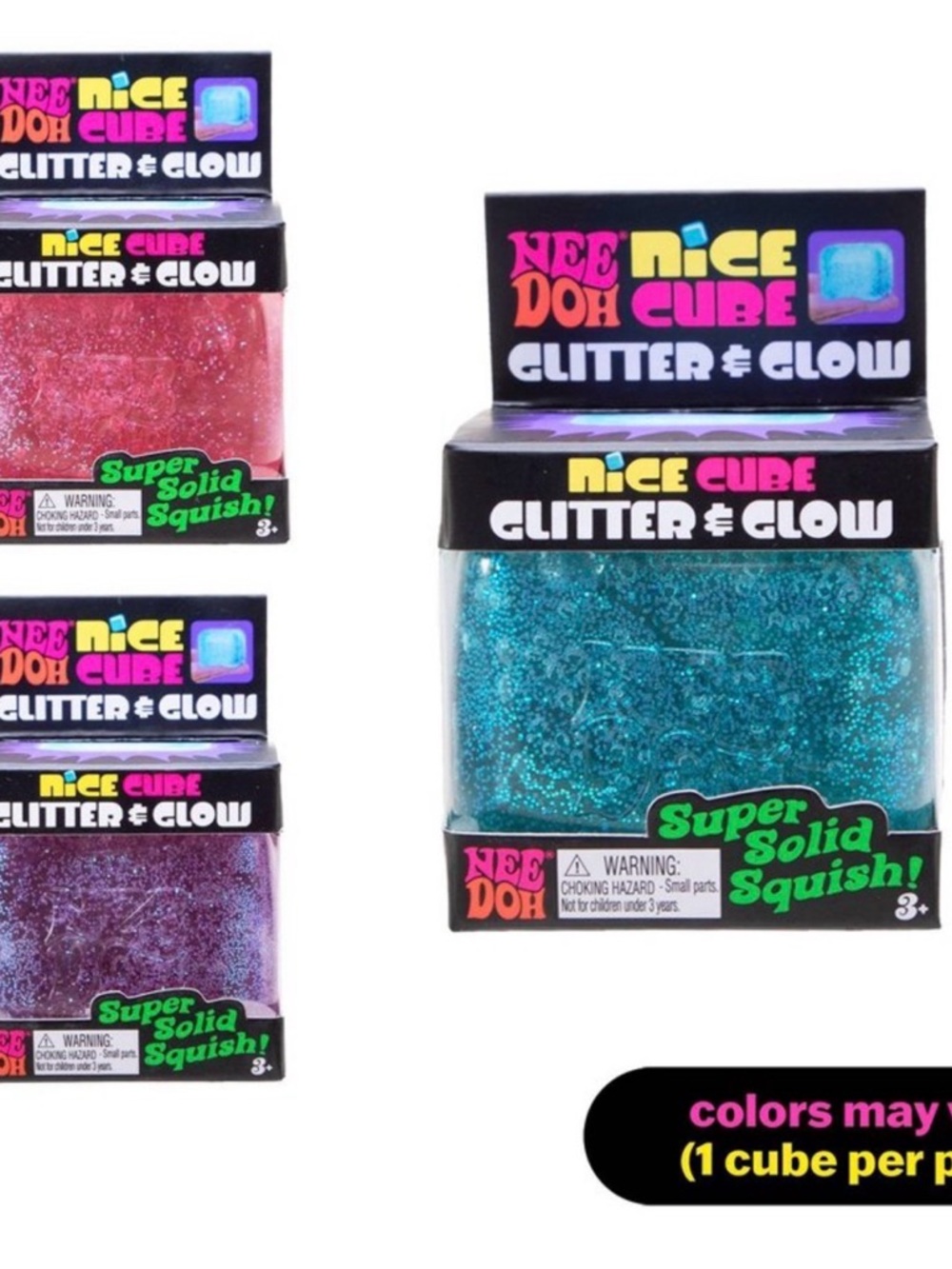 NeeDoh Nice Cube Glitter & Glow Squish Blue or Pink - Picture 5 of 6
